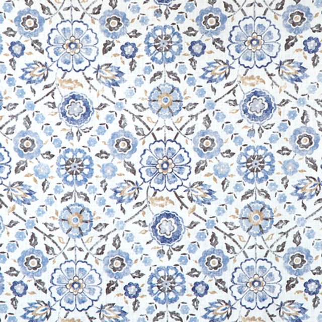 Carole Fabric In Season Chambray Blue Crush 100% Cotton India 17 3/4" V, 6 1/2" H HD 55"" - My Fabric Connection -