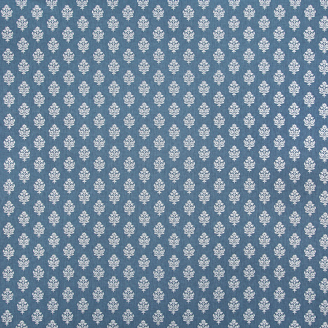 Carole Fabric Small Garden Indigo Blue Crush Base: 50% Polyester, 50% Cotton Embr: 100% Polyester India 3 1/8" V, 2 1/8" H HD 52"" - My Fabric Connection -