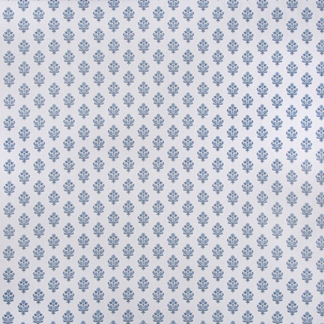Carole Fabric Small Garden Porcelain Blue Crush Base: 50% Polyester, 50% Cotton Embr: 100% Polyester India 3 1/8" V, 2 1/8" H HD 52"" - My Fabric Connection -