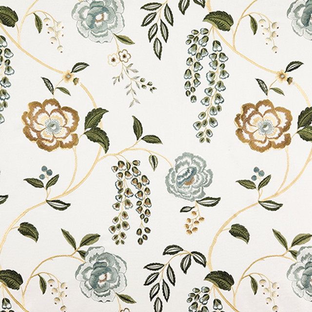 Carole Fabric At Its Finest Saffron First Impressions Base: 100% Cotton Embr: 79% Cotton, 15% Viscose, 6% Poly India 30 1/2" V, 25 1/8" H 51" - My Fabric Connection -