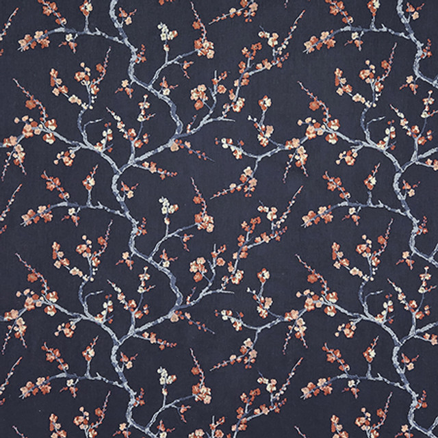 Carole Fabric Find The Beauty Navy First Impressions Base: 50% Poly, 50% Cotton Embr: 60% Poly, 40% Cotton India 15 3/8" V, 25 1/8" H 50" - My Fabric Connection - Carole Fabric Find The Beauty Navy First Impressions Base: 50% Poly, 50% Cotton Embr: 60% Poly, 40% Cotton India 15 3/8" V, 25 1/8" H 50" - My Fabric Connection -