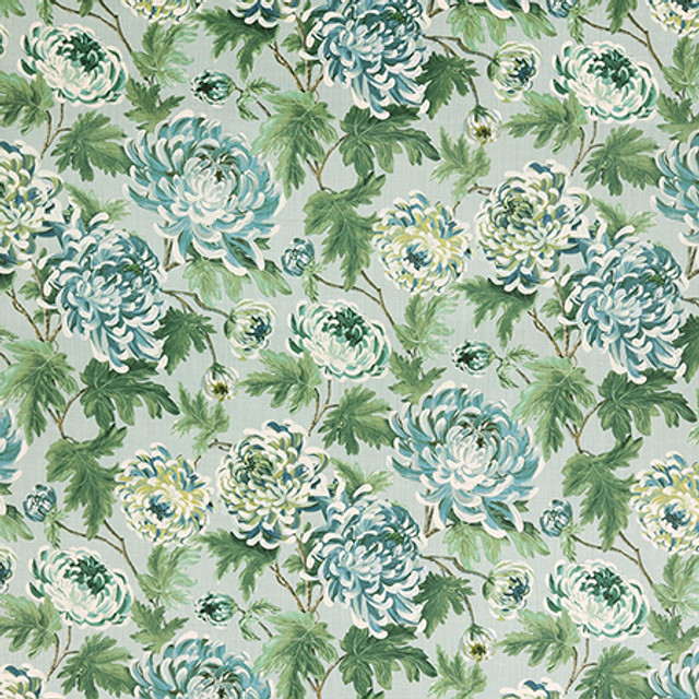 Carole Fabric Love Song Celadon First Impressions 90% Cotton, 10% Linen Pakistan 27" V, 13 1/2" H HD 54" - My Fabric Connection -