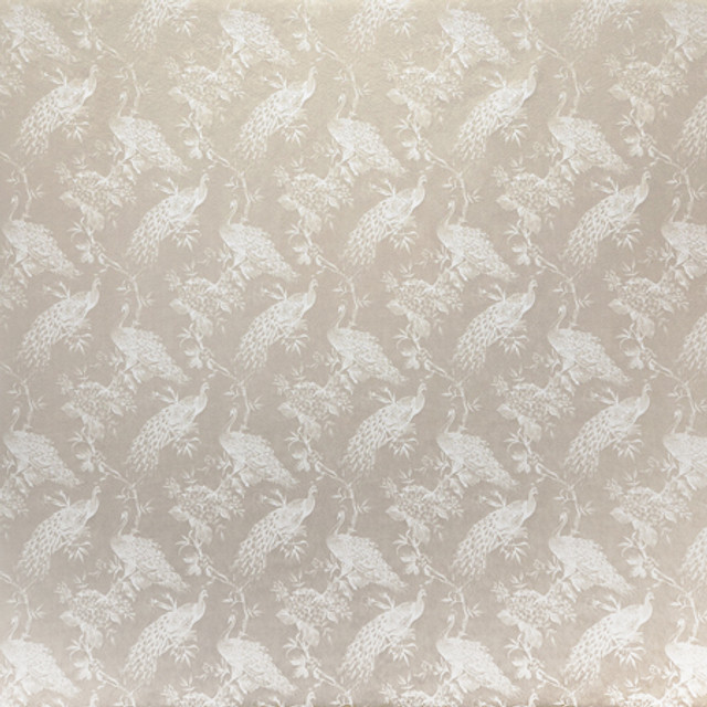 Carole Fabric Roaming Peacock Parchment Manchester Base: 44% Polyester, 34% Rayon, 22% Cotton Embr: 100% Polyester India 13 1/2" V, 7" H HD 55 1/4"" - My Fabric Connection -