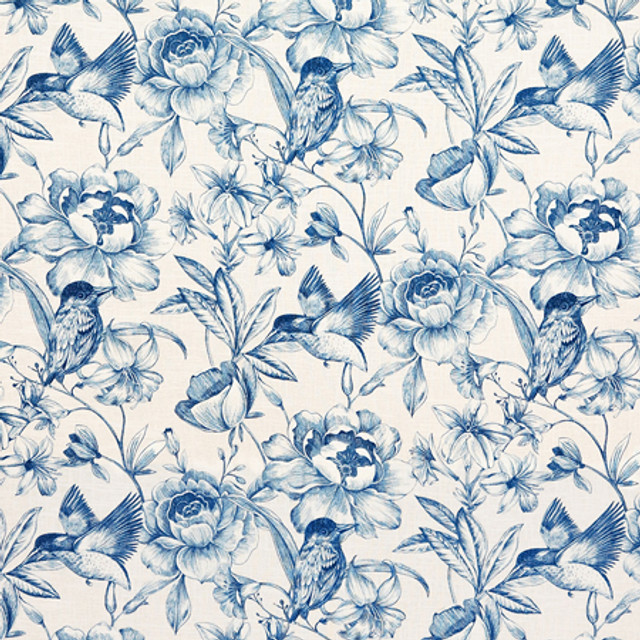 Carole Fabric Hidden Bird Indigo Oasis 55% Linen, 45% Viscose-Soil Repellent S Korea 25 3/4" V, 13 1/2" HD 54.75" - My Fabric Connection -