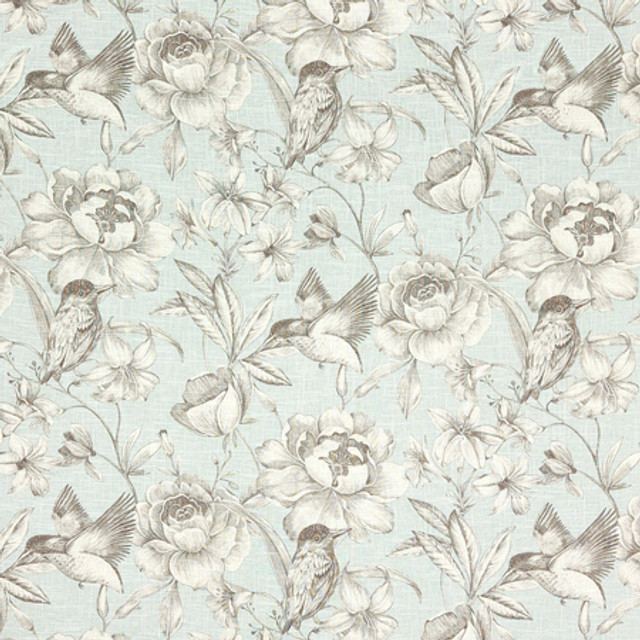 Carole Fabric Hidden Bird Vapor Oasis 55% Linen, 45% Viscose-Soil Repellent S Korea 25 3/4" V, 13 1/2" HD 54.75" - My Fabric Connection -