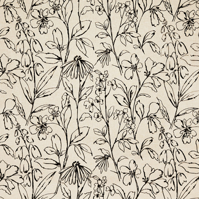 Carole Fabric Very Nice Black Oasis Base: 52% Cotton, 48% Polyester Embr: 100% Cotton India 18 7/8" V, 25 5/8" H 51" - My Fabric Connection -
