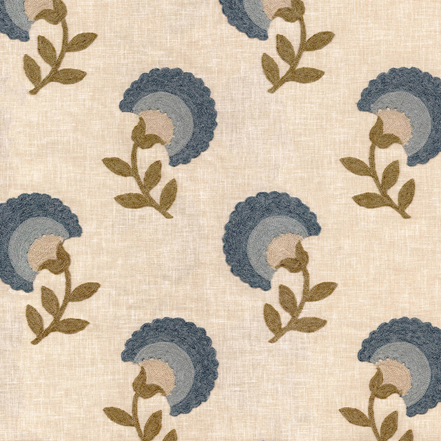 Greenhouse Fabric S6898 Prussian 55% Polyester, 40% Cotton, 5% Linen India 9,000 </p><p>Repeat: 9" H, 9.3" V 54" - My Fabric Connection -