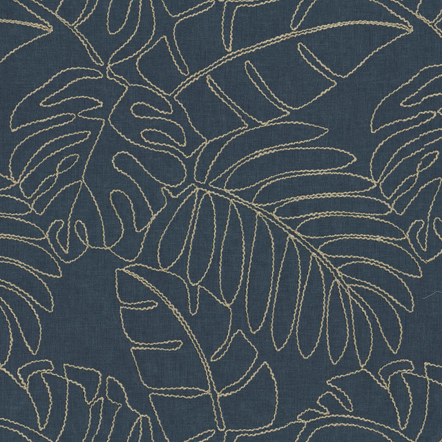 TOMMY BAHAMA Fabric Monstera Emb. Indigo 880181 - Base 55% cotton, 45% polyester / Emb. 50% rayon, 50% linen India 51000 Horizontal: 13.5 and Vertical: 15.5 55 - My Fabric Connection -