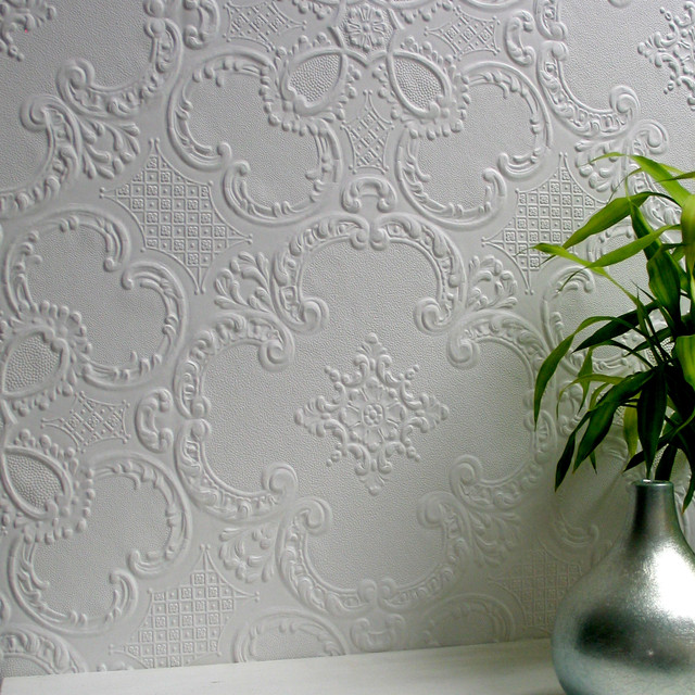 Brewster Alfred White Paintable Supaglypta Wallpaper Anaglypta XII Covers about 55 square feet Great Britain Unpasted 21-in repeat, straight match 20-in by 33-ft long roll - My Fabric Connection - Brewster Alfred White Paintable Supaglypta Wallpaper Anaglypta XII Covers about 55 square feet Great Britain Unpasted 21-in repeat, straight match 20-in by 33-ft long roll - My Fabric Connection -