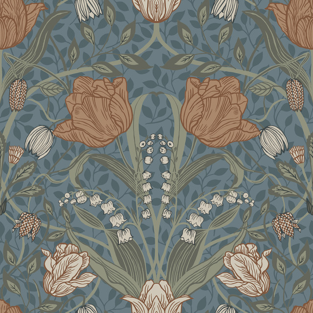 A-Street Prints Filippa Blue Tulip Wallpaper Annelie Covers about 57.5 square feet Sweden Unpasted 20.9-in repeat, straight match 20.9-in by 33-ft long roll - My Fabric Connection - A-Street Prints Filippa Blue Tulip Wallpaper Annelie Covers about 57.5 square feet Sweden Unpasted 20.9-in repeat, straight match 20.9-in by 33-ft long roll - My Fabric Connection -