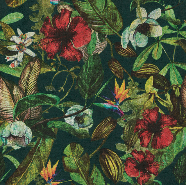 Advantage Kailano Multicolor Botanical Wallpaper Bali Covers about 57.8 square feet Germany Unpasted 20.8-in repeat, straight match 21-in by 33-ft long roll - My Fabric Connection -