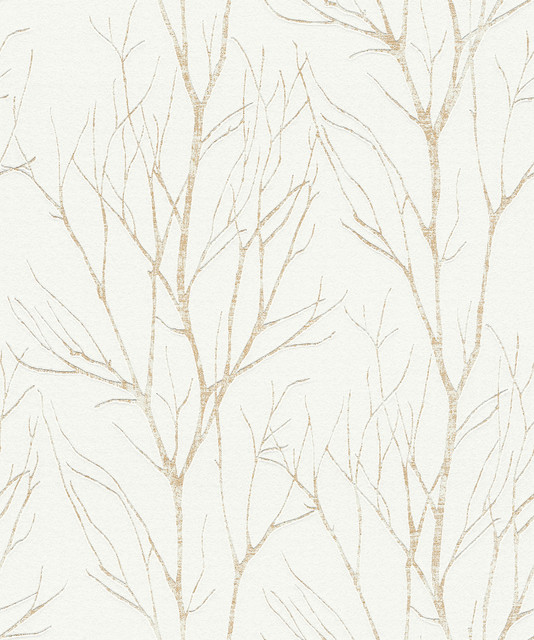 Advantage Diani Gold Metallic Tree Wallpaper Bali Covers about 57.8 square feet Germany Unpasted 25.2-in repeat, straight match 21-in by 33-ft long roll - My Fabric Connection -