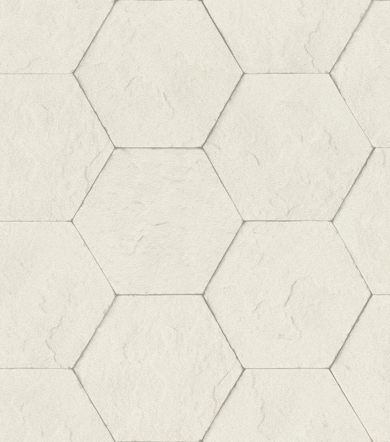 Advantage Bascom Dove Stone Hexagon Wallpaper Beyond Textures Covers about 57.8 square feet Germany Unpasted 3.94-in repeat, drop match 21-in by 33-ft long roll - My Fabric Connection -