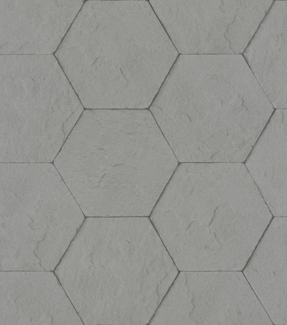 Advantage Bascom Dark Grey Stone Hexagon Wallpaper Beyond Textures Covers about 57.8 square feet Germany Unpasted 3.94-in repeat, drop match 21-in by 33-ft long roll - My Fabric Connection - Advantage Bascom Dark Grey Stone Hexagon Wallpaper Beyond Textures Covers about 57.8 square feet Germany Unpasted 3.94-in repeat, drop match 21-in by 33-ft long roll - My Fabric Connection -