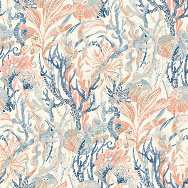 Chesapeake Kelp Garden Coral Tropical Reef Wallpaper Blue Heron Covers about 56.4 square feet United States Prepasted 20.5-in repeat, straight match 20.5-in by 33-ft long roll - My Fabric Connection - Chesapeake Kelp Garden Coral Tropical Reef Wallpaper Blue Heron Covers about 56.4 square feet United States Prepasted 20.5-in repeat, straight match 20.5-in by 33-ft long roll - My Fabric Connection -
