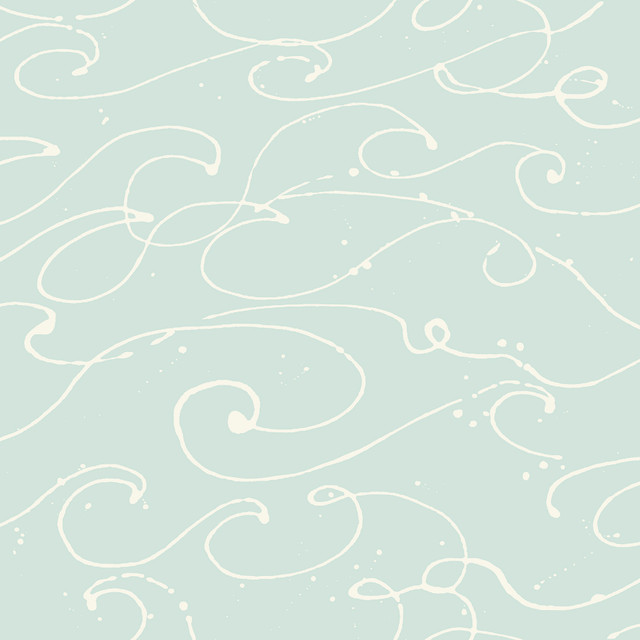 Chesapeake Kuroshio Aqua Ocean Wave Wallpaper Blue Heron Covers about 56.4 square feet United States Prepasted 20.5-in repeat, half drop match 20.5-in by 33-ft long roll - My Fabric Connection -