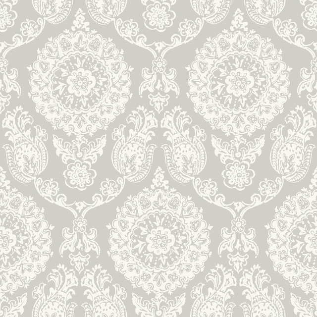 Chesapeake Helm Damask Taupe Floral Medallion Wallpaper Blue Heron Covers about 56.4 square feet United States Prepasted 20.5-in repeat, straight match 20.5-in by 33-ft long roll - My Fabric Connection - Chesapeake Helm Damask Taupe Floral Medallion Wallpaper Blue Heron Covers about 56.4 square feet United States Prepasted 20.5-in repeat, straight match 20.5-in by 33-ft long roll - My Fabric Connection -
