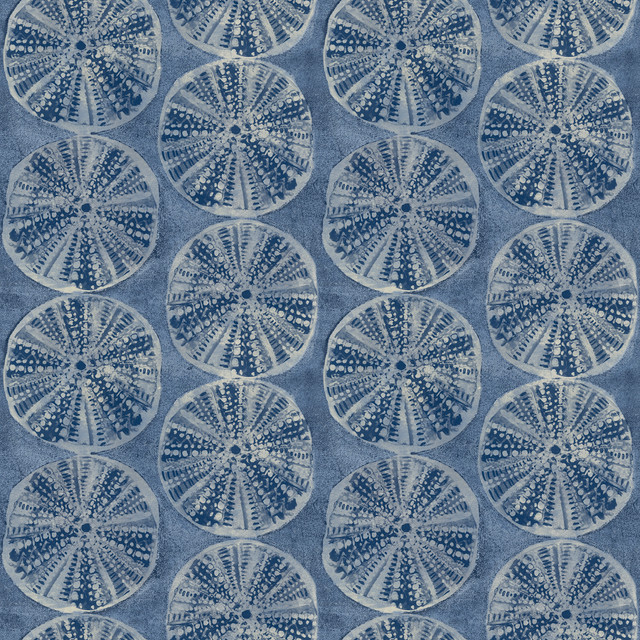 Chesapeake Sea Biscuit Blue Sand Dollar Wallpaper Blue Heron Covers about 56.4 square feet United States Prepasted 20.5-in repeat, straight match 20.5-in by 33-ft long roll - My Fabric Connection - Chesapeake Sea Biscuit Blue Sand Dollar Wallpaper Blue Heron Covers about 56.4 square feet United States Prepasted 20.5-in repeat, straight match 20.5-in by 33-ft long roll - My Fabric Connection -