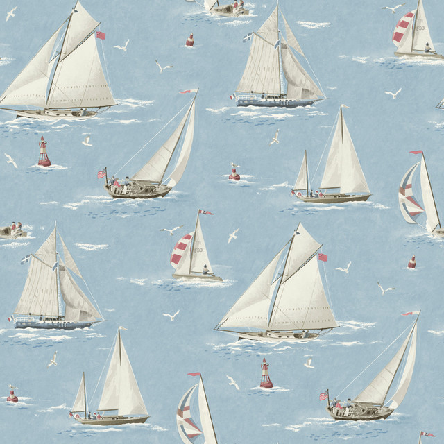Chesapeake Leeward Light Blue Sailboat Wallpaper Blue Heron Covers about 56.4 square feet United States Prepasted 20.5-in repeat, straight match 20.5-in by 33-ft long roll - My Fabric Connection - Chesapeake Leeward Light Blue Sailboat Wallpaper Blue Heron Covers about 56.4 square feet United States Prepasted 20.5-in repeat, straight match 20.5-in by 33-ft long roll - My Fabric Connection -