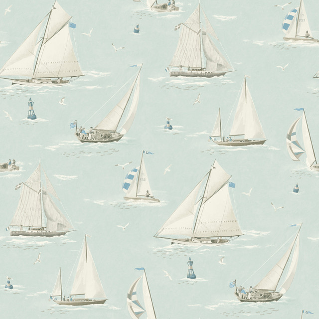 Chesapeake Leeward Aqua Sailboat Wallpaper Blue Heron Covers about 56.4 square feet United States Prepasted 20.5-in repeat, straight match 20.5-in by 33-ft long roll - My Fabric Connection - Chesapeake Leeward Aqua Sailboat Wallpaper Blue Heron Covers about 56.4 square feet United States Prepasted 20.5-in repeat, straight match 20.5-in by 33-ft long roll - My Fabric Connection -