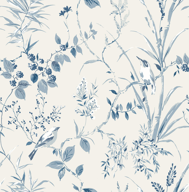 Brewster Mariko Blue Botanical Wallpaper Brewster Essentials Covers about 56.4 square feet Great Britain Unpasted 20.9-in repeat, straight match 20.5-in by 33-ft long roll - My Fabric Connection - Brewster Mariko Blue Botanical Wallpaper Brewster Essentials Covers about 56.4 square feet Great Britain Unpasted 20.9-in repeat, straight match 20.5-in by 33-ft long roll - My Fabric Connection -