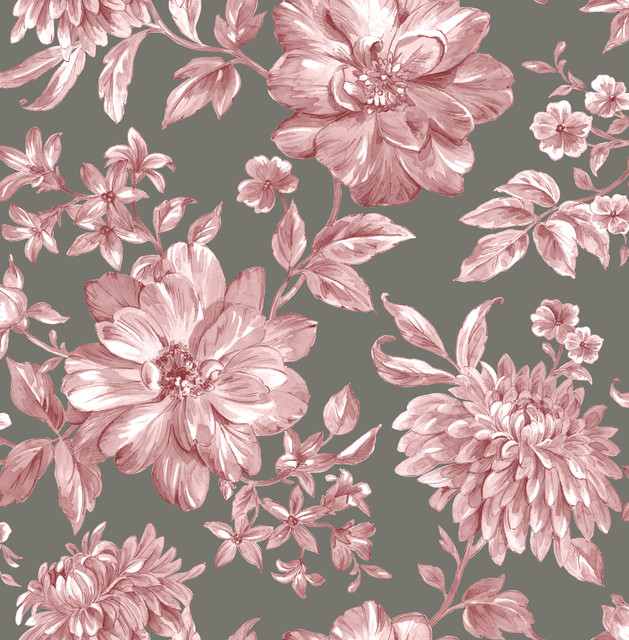 Brewster Gabriela Raspberry Floral Wallpaper Brewster Essentials Covers about 56.4 square feet Great Britain Unpasted 20.9-in repeat, drop match 20.5-in by 33-ft long roll - My Fabric Connection - Brewster Gabriela Raspberry Floral Wallpaper Brewster Essentials Covers about 56.4 square feet Great Britain Unpasted 20.9-in repeat, drop match 20.5-in by 33-ft long roll - My Fabric Connection -