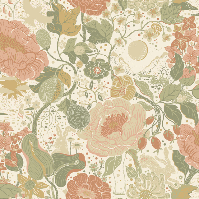 A-Street Prints Växa Green Rabbits & Rosehips Wallpaper Briony Covers about 57.5 square feet Sweden Unpasted 20.9-in repeat, half drop match 20.9-in by 33-ft long roll - My Fabric Connection - A-Street Prints Växa Green Rabbits & Rosehips Wallpaper Briony Covers about 57.5 square feet Sweden Unpasted 20.9-in repeat, half drop match 20.9-in by 33-ft long roll - My Fabric Connection -