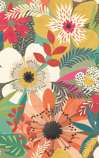 ohpopsi Janis Olive Floral Riot Wallpaper Concept Covers about 54.2 square feet Great Britain Unpasted 31.5-in repeat, half drop match 19.7-in by 33-ft long roll - My Fabric Connection - ohpopsi Janis Olive Floral Riot Wallpaper Concept Covers about 54.2 square feet Great Britain Unpasted 31.5-in repeat, half drop match 19.7-in by 33-ft long roll - My Fabric Connection -