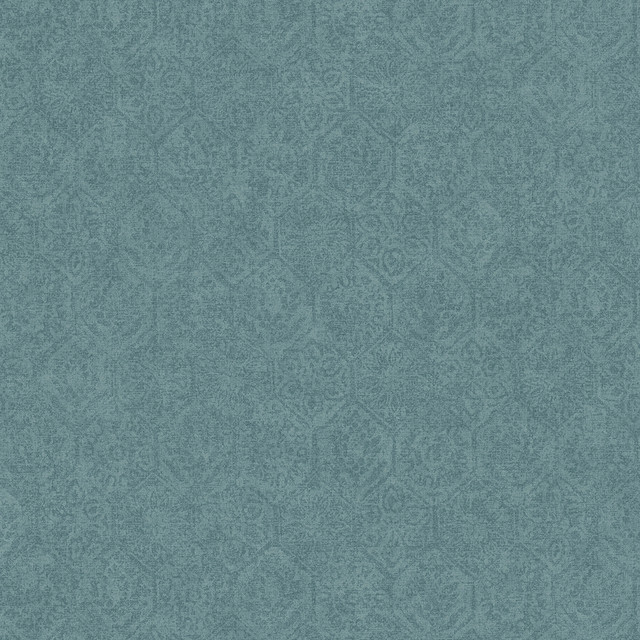 Advantage Edsel Blue Geometric Wallpaper Cuba Covers about 57.5 square feet Germany Unpasted 25.2-in repeat, straight match 20.9-in by 33-ft long roll - My Fabric Connection -
