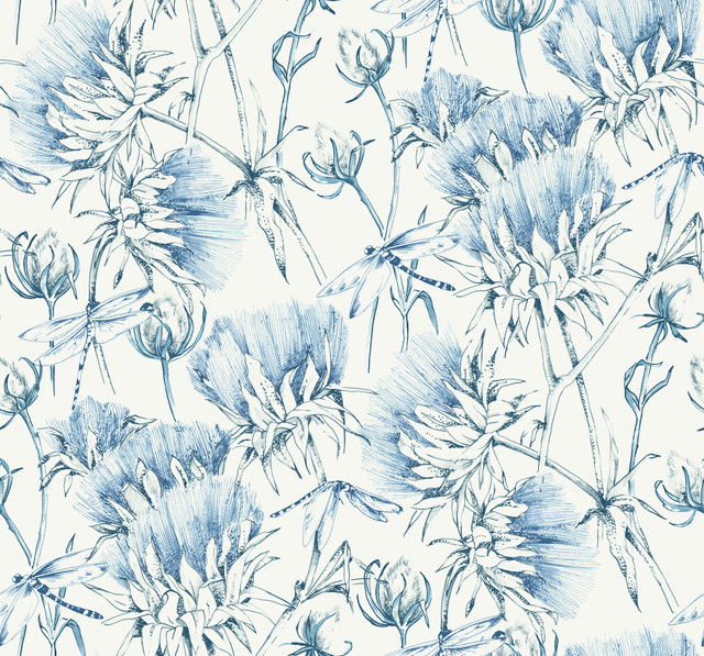 A-Street Prints Mariell Blue Dragonfly Wallpaper Daylight Covers about 60.8 square feet United States Unpasted 25.25-in repeat, straight match 27-in by 27-ft long roll - My Fabric Connection - A-Street Prints Mariell Blue Dragonfly Wallpaper Daylight Covers about 60.8 square feet United States Unpasted 25.25-in repeat, straight match 27-in by 27-ft long roll - My Fabric Connection -