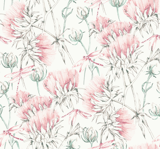 A-Street Prints Mariell Pink Dragonfly Wallpaper Daylight Covers about 60.8 square feet United States Unpasted 25.25-in repeat, straight match 27-in by 27-ft long roll - My Fabric Connection - A-Street Prints Mariell Pink Dragonfly Wallpaper Daylight Covers about 60.8 square feet United States Unpasted 25.25-in repeat, straight match 27-in by 27-ft long roll - My Fabric Connection -