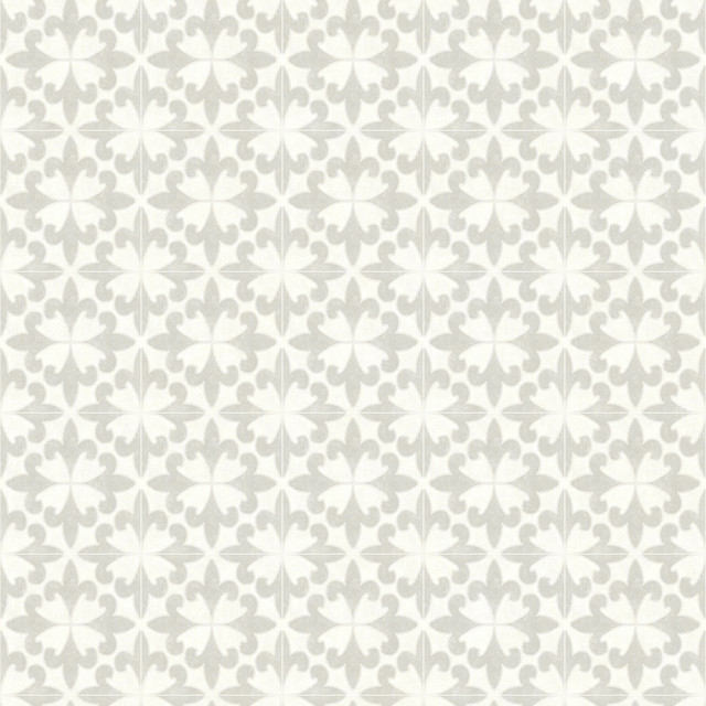 Chesapeake Remy Light Grey Fleur Tile Wallpaper Delphine Covers about 56.4 square feet United States Prepasted 20.5-in repeat, straight match 20.5-in by 33-ft long roll - My Fabric Connection -