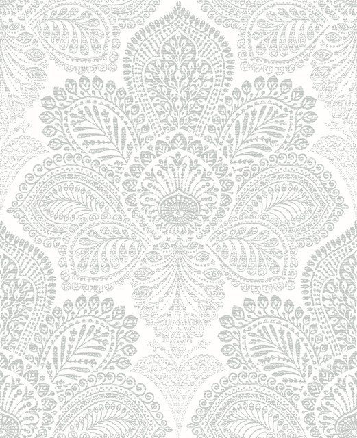 A-Street Prints Triumph Off White Medallion Wallpaper Equinox Covers about 56.4 square feet Great Britain Unpasted 25.2-in repeat, straight match 20.5-in by 33-ft long roll - My Fabric Connection -