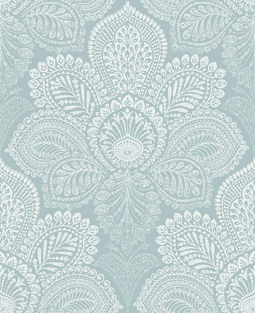 A-Street Prints Triumph Light Blue Medallion Wallpaper Equinox Covers about 56.4 square feet Great Britain Unpasted 25.2-in repeat, straight match 20.5-in by 33-ft long roll - My Fabric Connection -
