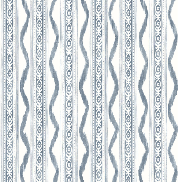A-Street Prints Rhys Blue IKAT Stripe Wallpaper Erin Gates Covers about 56.4 square feet United States Unpasted 21-in repeat, straight match 20.5-in by 33-ft long roll - My Fabric Connection - A-Street Prints Rhys Blue IKAT Stripe Wallpaper Erin Gates Covers about 56.4 square feet United States Unpasted 21-in repeat, straight match 20.5-in by 33-ft long roll - My Fabric Connection -