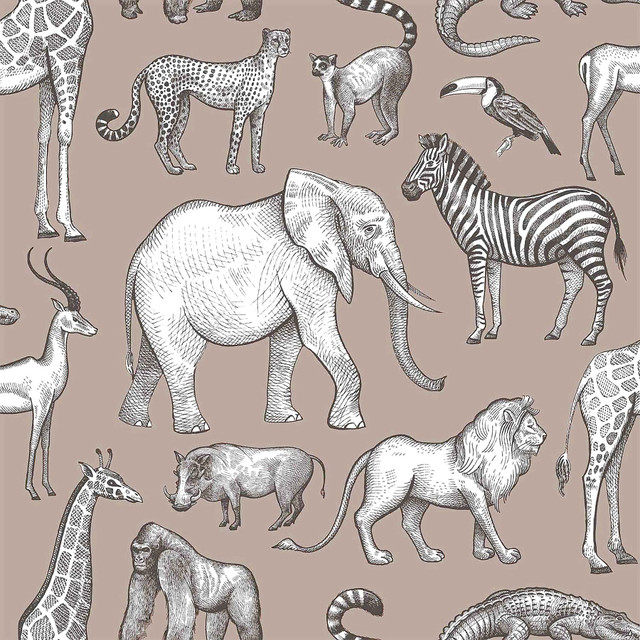 Chesapeake Kenji Light Brown Safari Wallpaper Fable Covers about 57.5 square feet Netherlands Unpasted 10.4-in repeat, drop match 20.9-in by 33-ft long roll - My Fabric Connection -