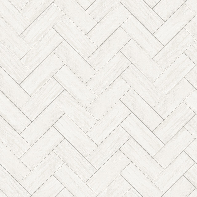 Chesapeake Kaliko White Wood Herringbone Wallpaper Homestead Covers about 56.4 square feet United States Prepasted 20.5-in repeat, straight match 20.5-in by 33-ft long roll - My Fabric Connection -