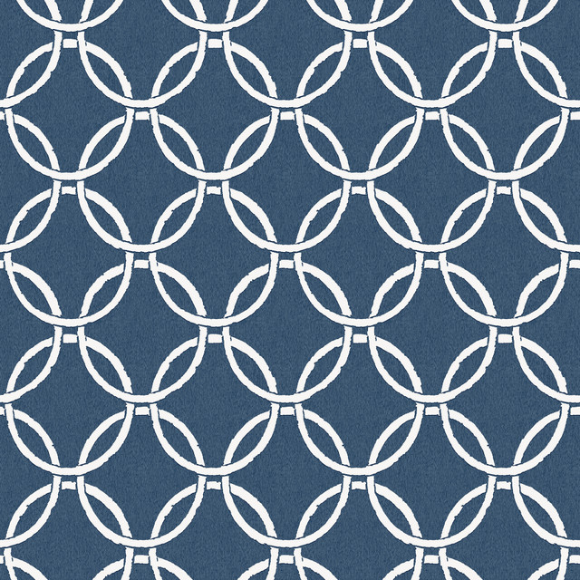 Chesapeake Quelala Navy Ring Ogee Wallpaper Flora & Fauna Covers about 56.4 square feet United States Prepasted 10.5-in repeat, straight match 20.5-in by 33-ft long roll - My Fabric Connection -