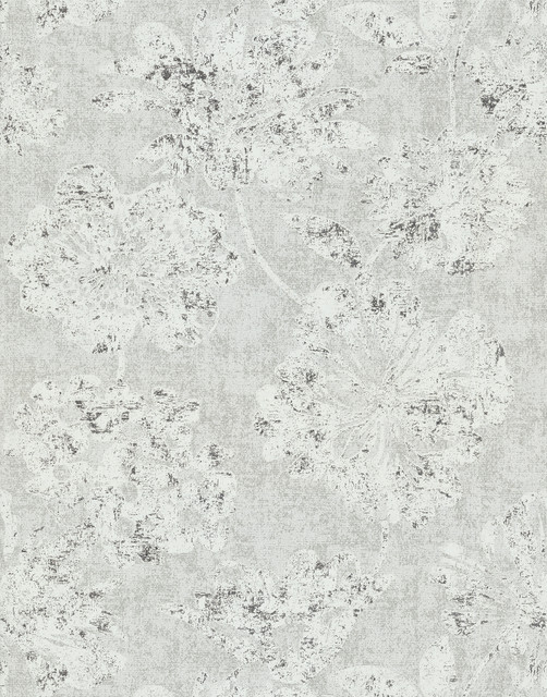 A-Street Prints Kala Platinum Floral Wallpaper Grey Resource Covers about 57.5 square feet China Unpasted 25.2-in repeat, straight match 20.9-in by 33-ft long roll - My Fabric Connection -