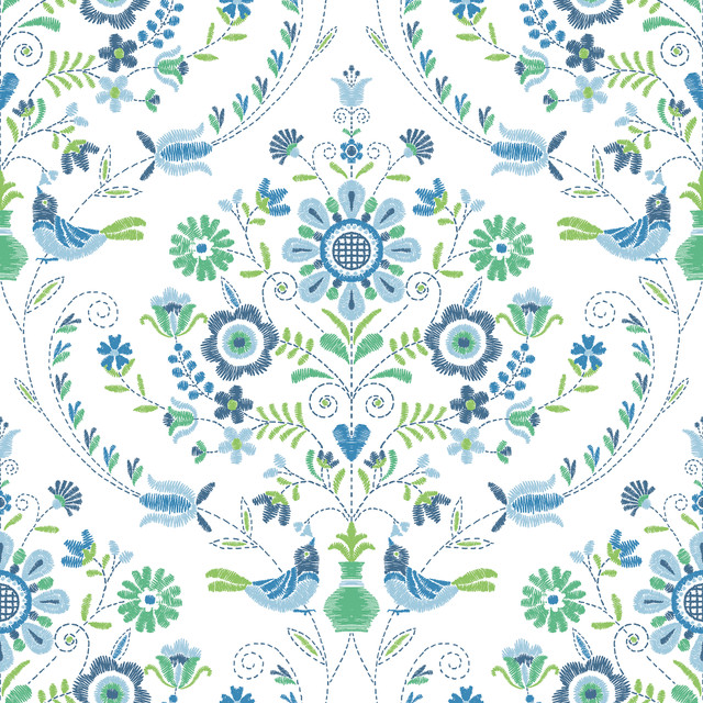A-Street Prints Britt Sapphire Embroidered Damask Wallpaper Hannah Covers about 56.4 square feet Great Britain Unpasted 20.9-in repeat, straight match 20.5-in by 33-ft long roll - My Fabric Connection - A-Street Prints Britt Sapphire Embroidered Damask Wallpaper Hannah Covers about 56.4 square feet Great Britain Unpasted 20.9-in repeat, straight match 20.5-in by 33-ft long roll - My Fabric Connection -