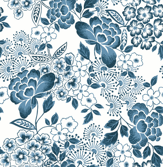 A-Street Prints Irina Blue Floral Blooms Wallpaper Happy Covers about 56.4 square feet Great Britain Unpasted 20.9-in repeat, straight match 20.5-in by 33-ft long roll - My Fabric Connection - A-Street Prints Irina Blue Floral Blooms Wallpaper Happy Covers about 56.4 square feet Great Britain Unpasted 20.9-in repeat, straight match 20.5-in by 33-ft long roll - My Fabric Connection -