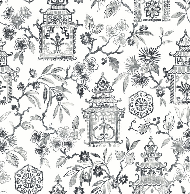 A-Street Prints Helaine Charcoal Pagoda Wallpaper Happy Covers about 56.4 square feet Great Britain Unpasted 20.9-in repeat, straight match 20.5-in by 33-ft long roll - My Fabric Connection - A-Street Prints Helaine Charcoal Pagoda Wallpaper Happy Covers about 56.4 square feet Great Britain Unpasted 20.9-in repeat, straight match 20.5-in by 33-ft long roll - My Fabric Connection -