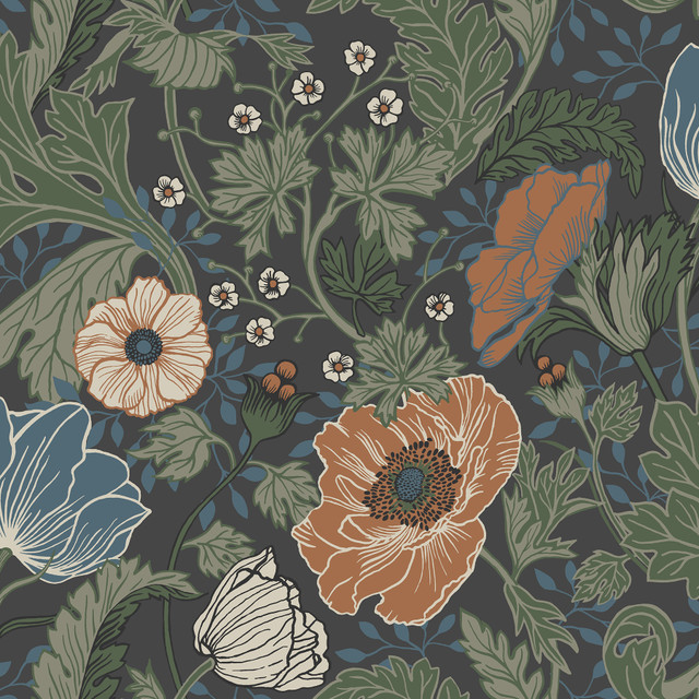 A-Street Prints Anemone Multicolor Floral Wallpaper Ingrid Covers about 56.4 square feet Sweden Unpasted 20.9-in repeat, drop match 20.5-in by 33-ft long roll - My Fabric Connection -