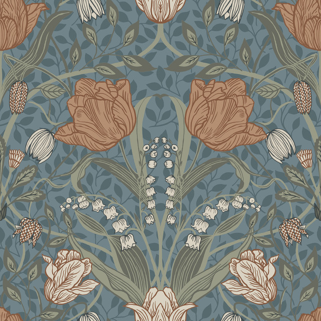A-Street Prints Fillippa Blue Tulip Wallpaper Ingrid Covers about 57.5 square feet Sweden Unpasted 20.9-in repeat, straight match 20.9-in by 33-ft long roll - My Fabric Connection - A-Street Prints Fillippa Blue Tulip Wallpaper Ingrid Covers about 57.5 square feet Sweden Unpasted 20.9-in repeat, straight match 20.9-in by 33-ft long roll - My Fabric Connection -