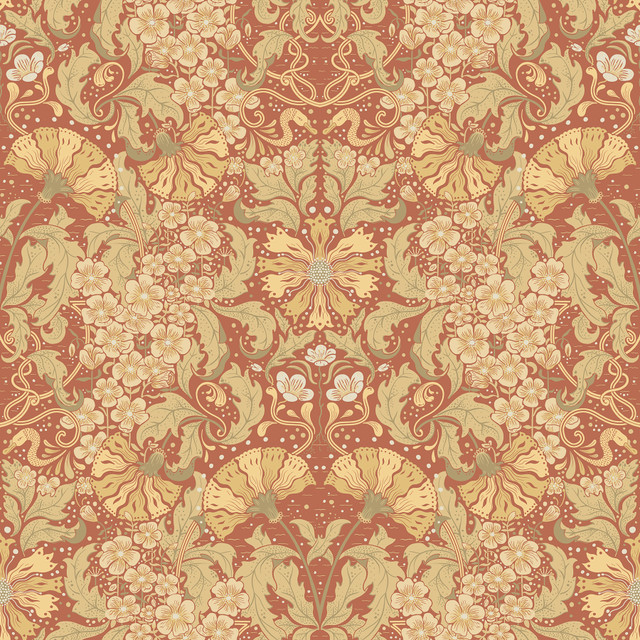 A-Street Prints Ojvind Rust Floral Ogee Wallpaper Ingrid Covers about 57.5 square feet Sweden Unpasted 20.9-in repeat, straight match 20.9-in by 33-ft long roll - My Fabric Connection -
