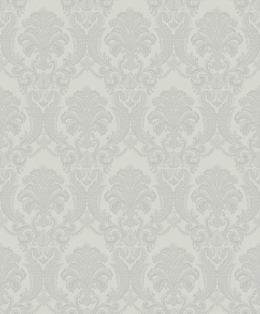 Sirpi Renatta Silver Damask Wallpaper Italian Silk Covers about 57.5 square feet Italy Unpasted 12.6-in repeat, straight match 20.9-in by 33-ft long roll - My Fabric Connection - Sirpi Renatta Silver Damask Wallpaper Italian Silk Covers about 57.5 square feet Italy Unpasted 12.6-in repeat, straight match 20.9-in by 33-ft long roll - My Fabric Connection -