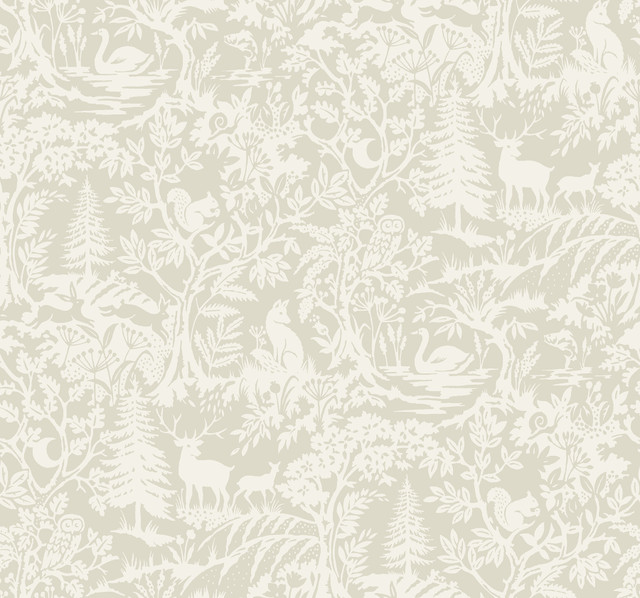 Chesapeake Alrick Taupe Forest Venture Wallpaper Kinfolk Covers about 60.8 square feet United States Prepasted 25.25-in repeat, straight match 27-in by 27-ft long roll - My Fabric Connection -