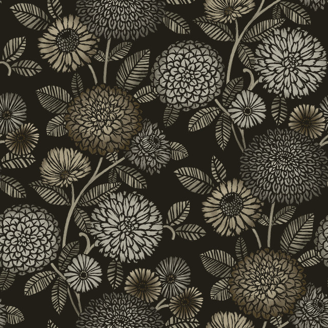 Chesapeake Zalipie Black Floral Trail Wallpaper Kinfolk Covers about 56.4 square feet United States Prepasted 20.5-in repeat, straight match 20.5-in by 33-ft long roll - My Fabric Connection - Chesapeake Zalipie Black Floral Trail Wallpaper Kinfolk Covers about 56.4 square feet United States Prepasted 20.5-in repeat, straight match 20.5-in by 33-ft long roll - My Fabric Connection -