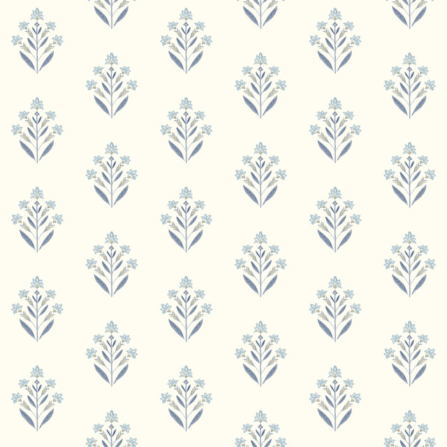 Chesapeake Kova Blue Floral Crest Wallpaper Kinfolk Covers about 56.4 square feet United States Prepasted 4.1-in repeat, straight match 20.5-in by 33-ft long roll - My Fabric Connection - Chesapeake Kova Blue Floral Crest Wallpaper Kinfolk Covers about 56.4 square feet United States Prepasted 4.1-in repeat, straight match 20.5-in by 33-ft long roll - My Fabric Connection -