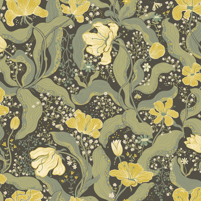 A-Street Prints Bodri Green Tulip Garden Wallpaper Lina Covers about 57.5 square feet Sweden Unpasted 20.9-in repeat, half drop match 20.9-in by 33-ft long roll - My Fabric Connection - A-Street Prints Bodri Green Tulip Garden Wallpaper Lina Covers about 57.5 square feet Sweden Unpasted 20.9-in repeat, half drop match 20.9-in by 33-ft long roll - My Fabric Connection -